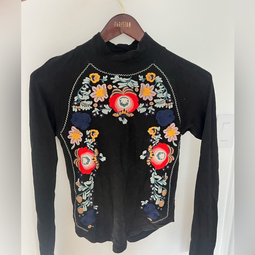 Free people Black Embroidered Women's Top